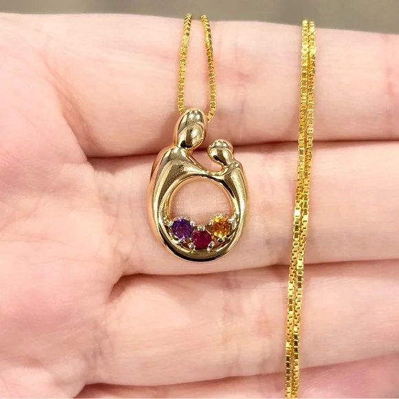 14K Kaynar three stone amethyst Ruby citrine vintage yellow gold open pendant - Picture 4 of 10